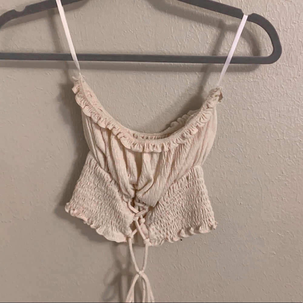 URBAN OUTFITTERS Cream Lonie Lace Up Cropped Top